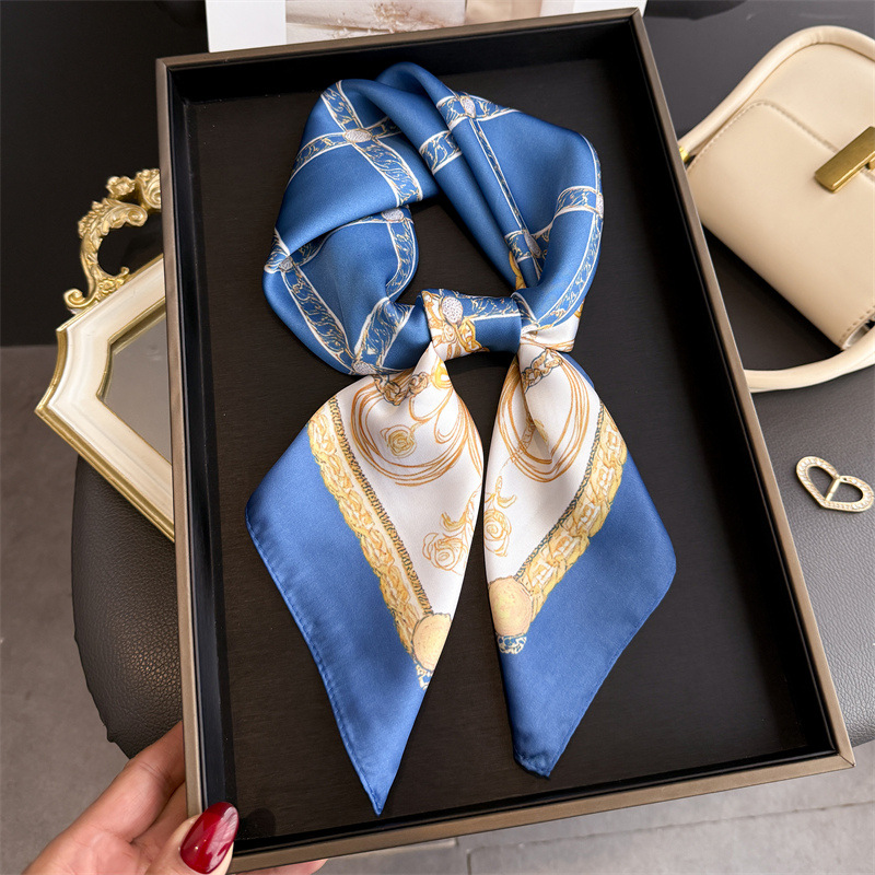 Blue Classic Chain Print Squar - Scarf Silk Square 评论和价格